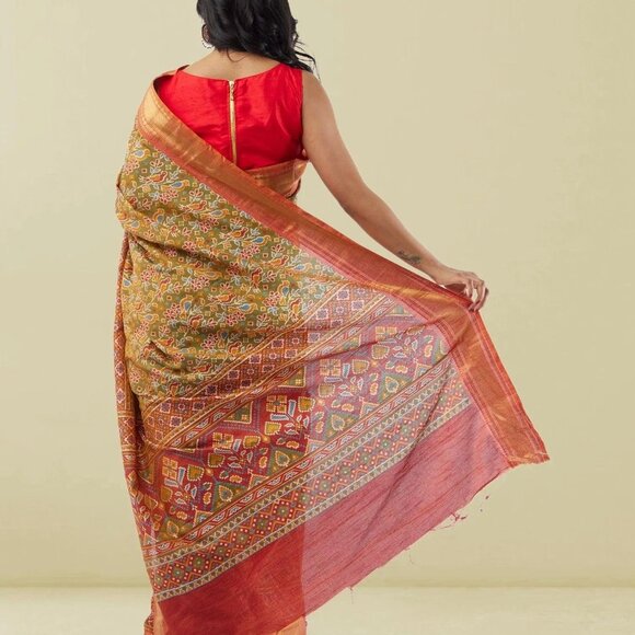 Stylish Green and Red Border Fancy Silk Saree | Muvvas Boutique - Picture 3 of 3